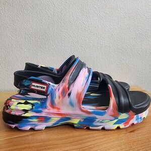 Hunter Sandals Shoes Womens Size 11 Multicolor Rubber Slingback Platform Slide